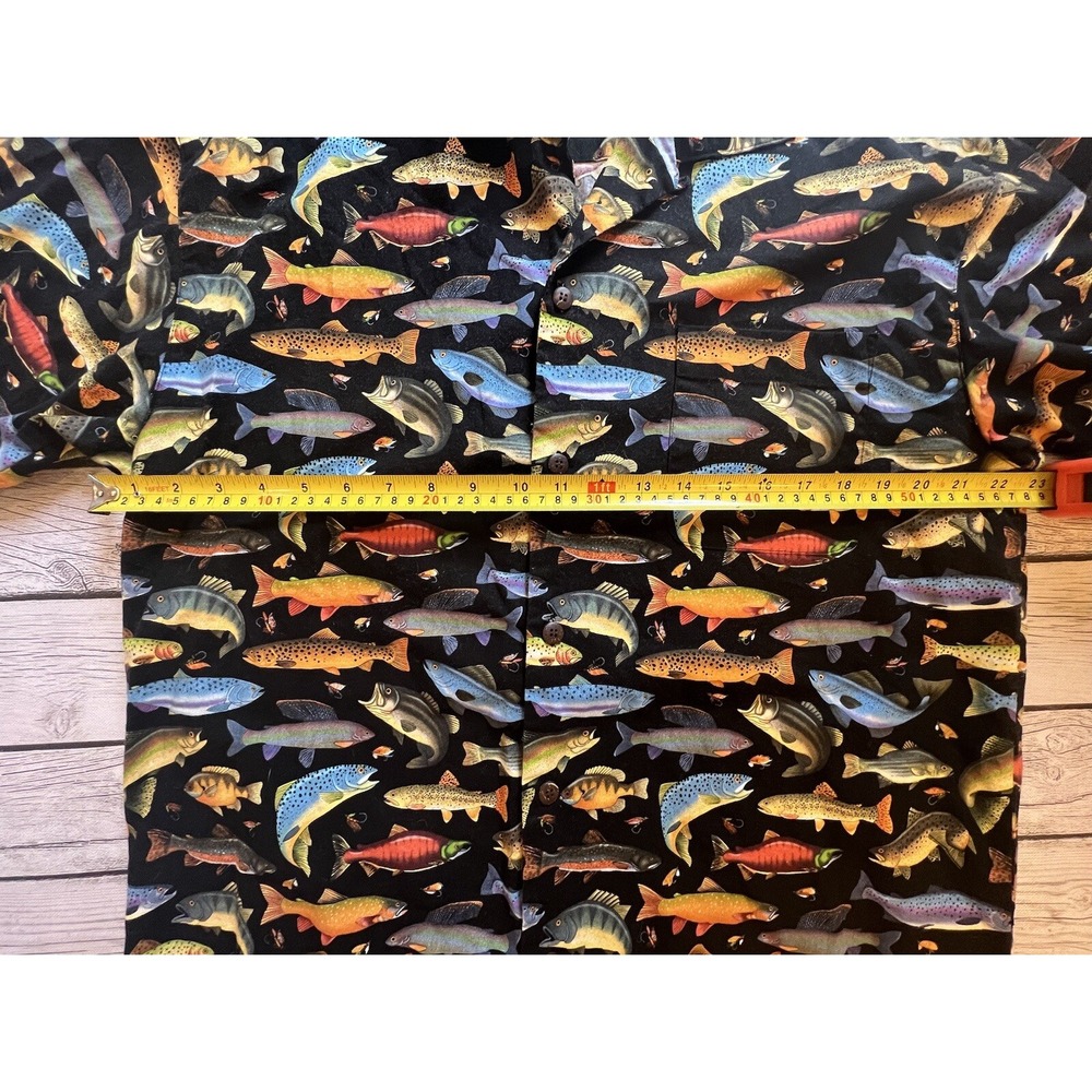 Max Boxxer Button Shirt Mens L Large Fishing All Over Fish Print Black Contrast - Picture 5 of 6